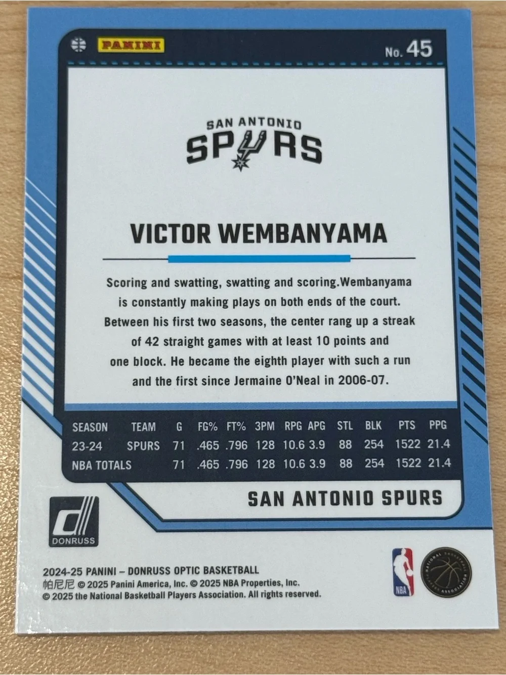 Panini Spurs Victor Wembanyama Silver White Basketball Card